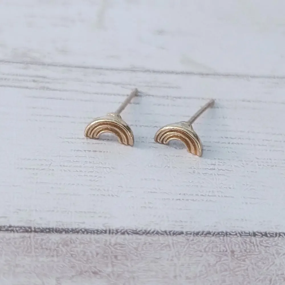 Stud Earrings - Gold Tone Arch Shape - Dainty - Fair Condition